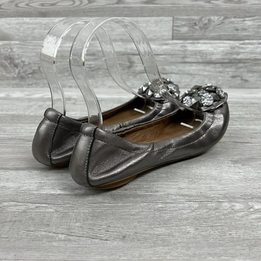 Jeffrey Campbell ballet flat Metallic Gray leather embellished shoes size 6